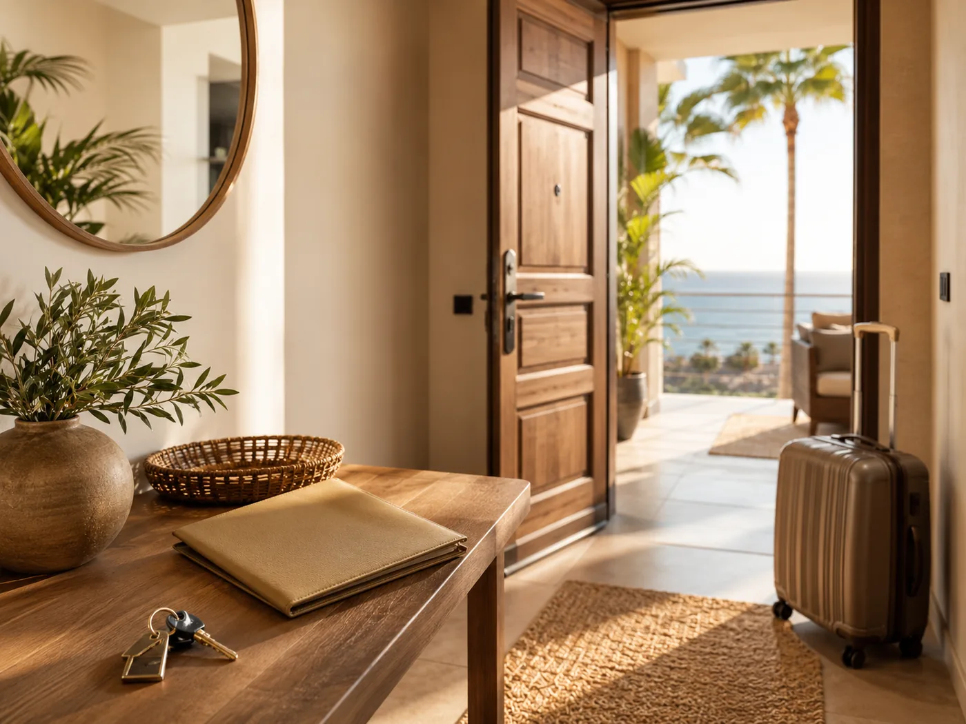 Aankomst in een vakantiewoning met uitzicht op zee